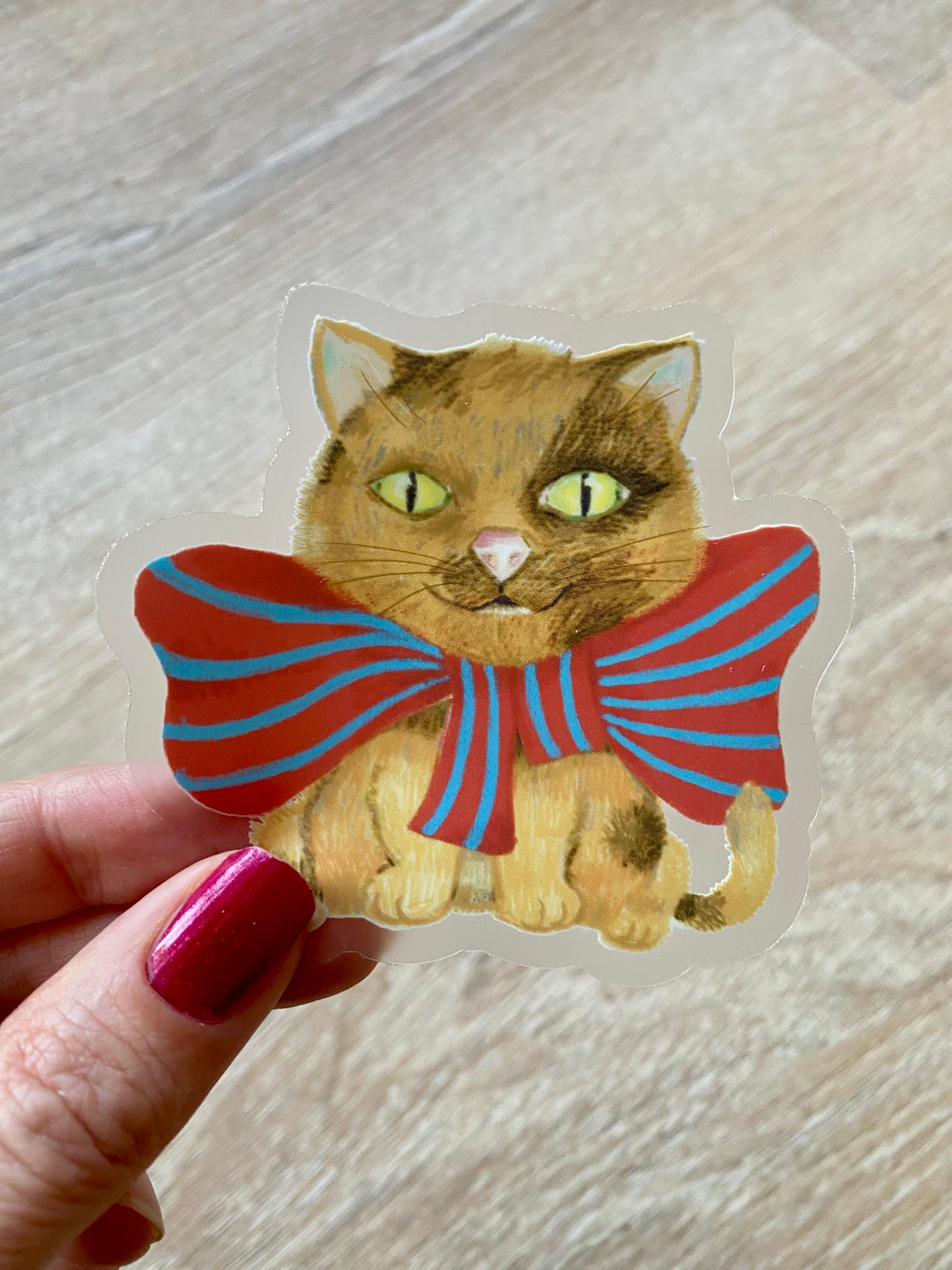 Calico cat waterproof clear vinyl sticker 3.0 x 2.8"
