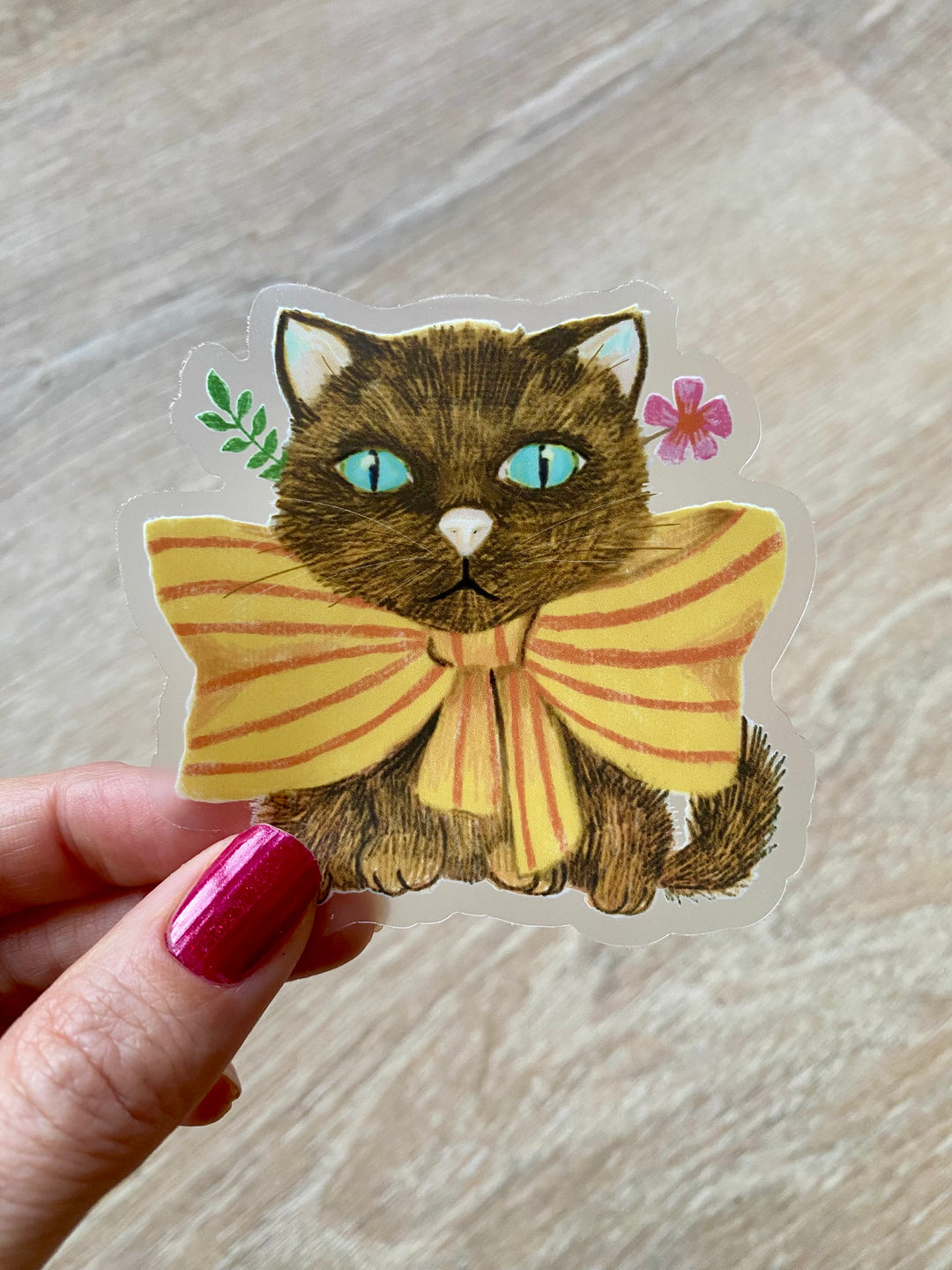 Black cat waterproof clear vinyl sticker 3.0" x 2.9"