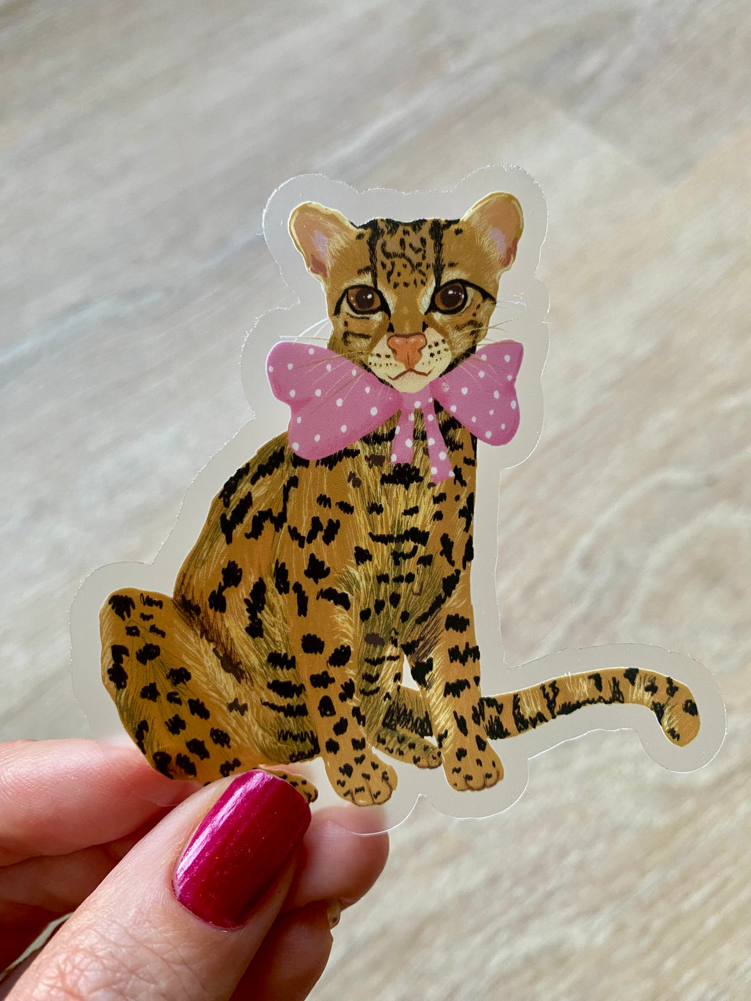 Margay cat waterproof clear vinyl sticker 2.9" x 3.0"