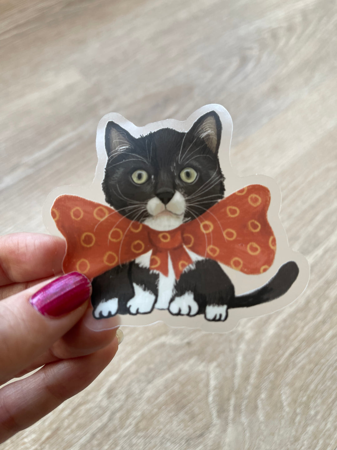 Tuxedo cat waterproof clear vinyl sticker 3.0 x 2.7"