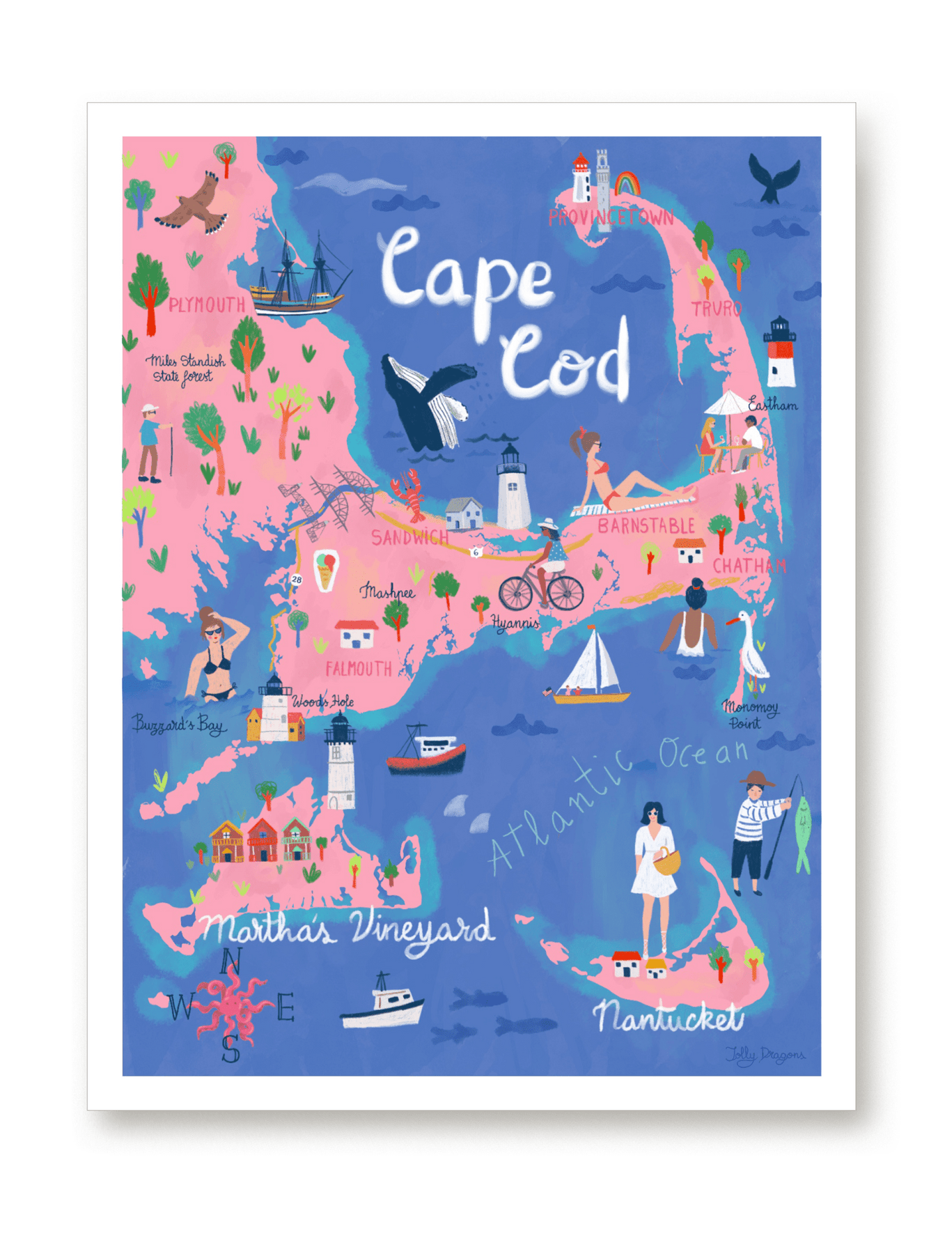 Cape Cod map art print, pink – Jolly Dragons cape-cod-map-art-print-pink-jolly-dragons