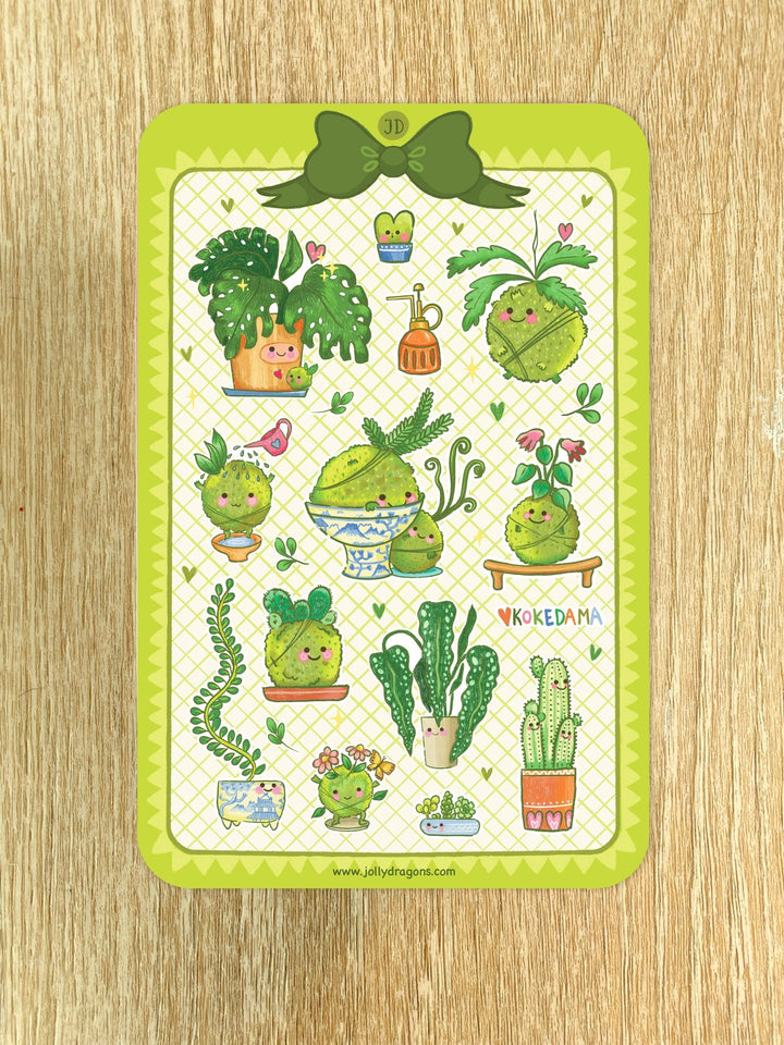 kokedama cute garden sticker sheet - Jolly Dragons